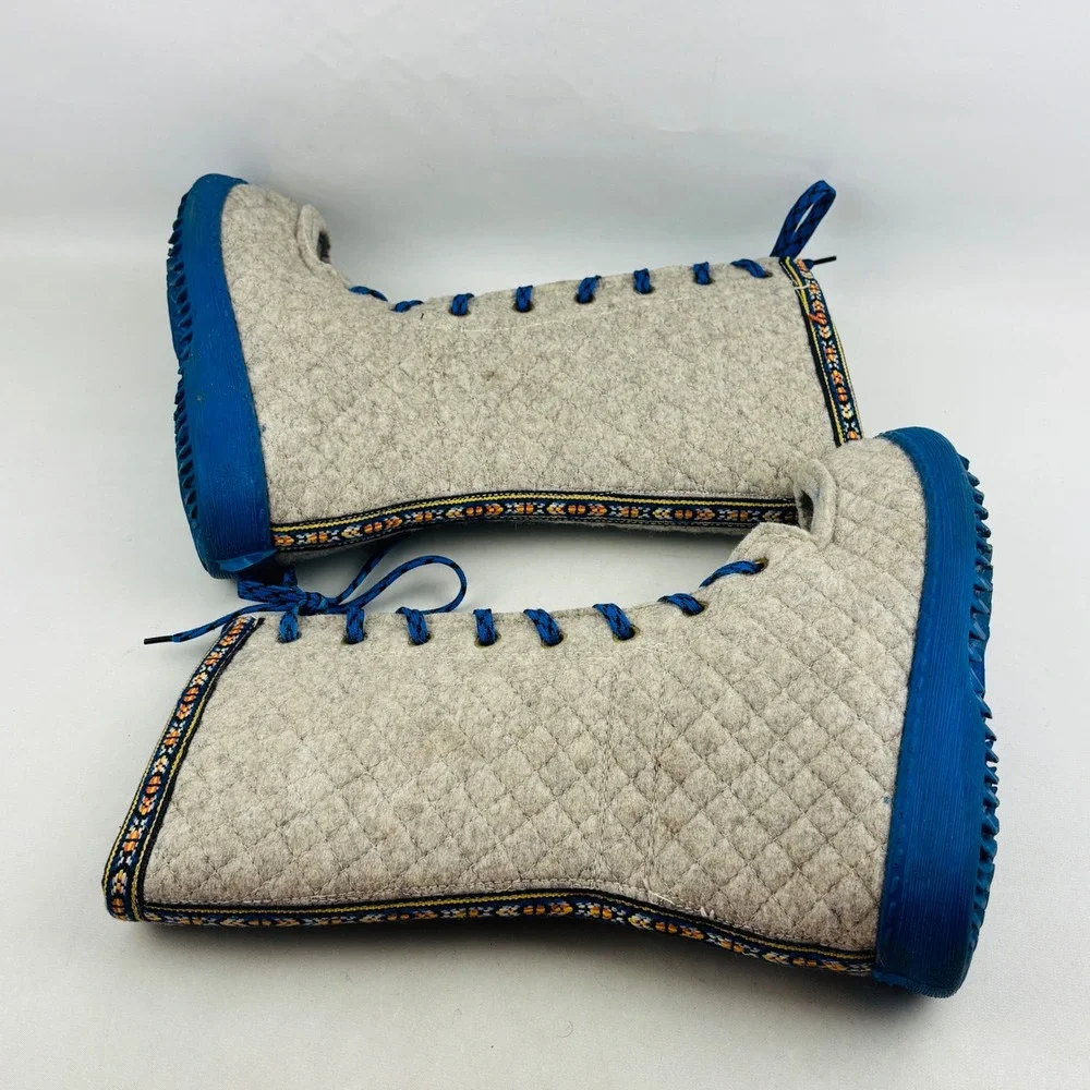 Nesna Polar Lobben Winter Boots‎ Womens 39 US 8 Grey Wool Felt Lace Up Norwegian